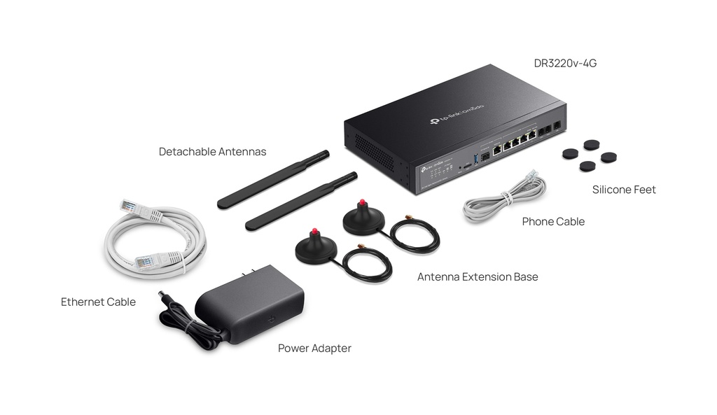 TP-LINK OMADA 4G+ CAT6 GIGABIT RACKMOUNT DSL GATEWAY, DSL/FXS(3), GBE WAN(1)/LAN(4), 5YR