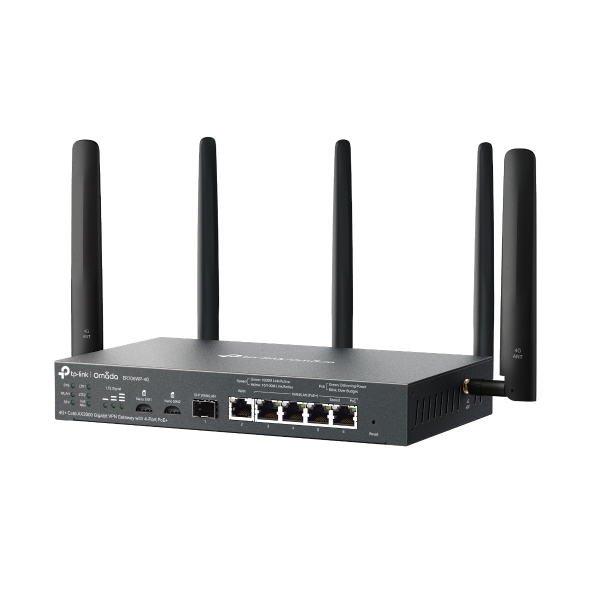 TP-Link ER706WP-4G Omada 4G+ Cat6 AX3000 Gigabit VPN Gateway with 4-Port PoE+, 574Mbps at 2.4 GHz + 2402 Mbps at 5 GHz (HE160) Wi-Fi Speed, 300 Mbps D