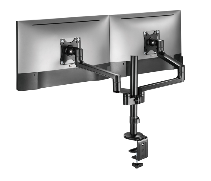 Astrotek Dual Monitor Arm Desk Mount Height Adjustable Stand for 2x LCD Display 23.8" 24" 27" 31.5" 32" 8kg 30° Tilt 180° Swivel 360° Pivot VESA LS