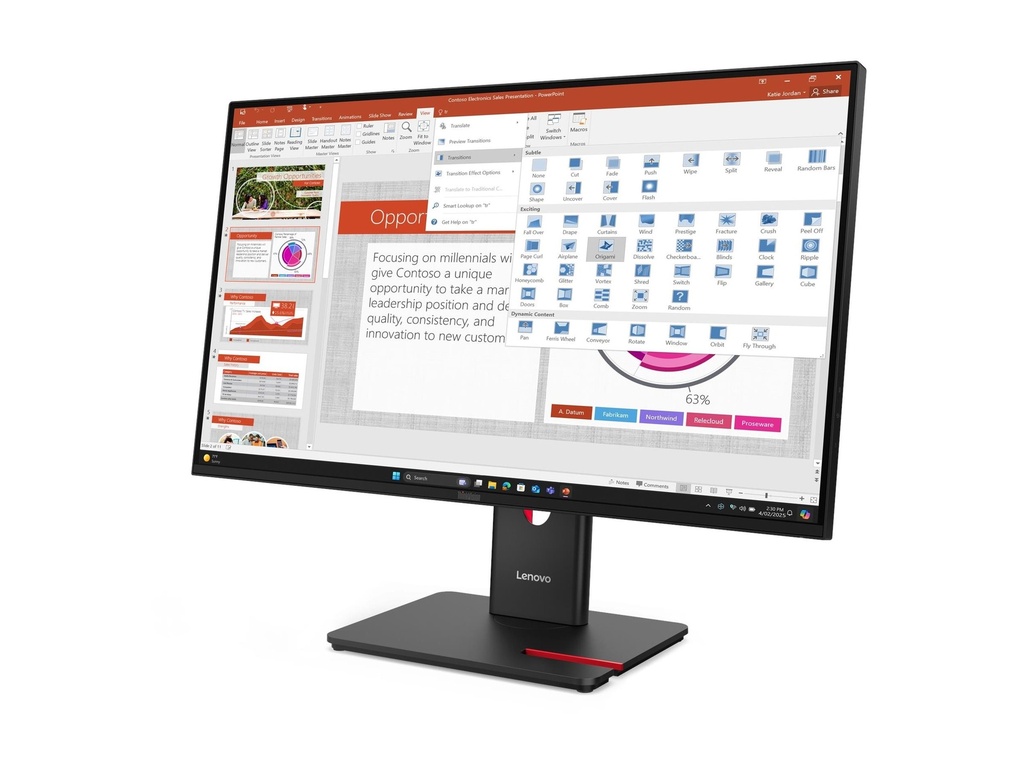 LENOVO T27-40 27" WLED IPS FHD (16:9), HDMI, DP, USB, PIVOT,H/ADJ, 3YR