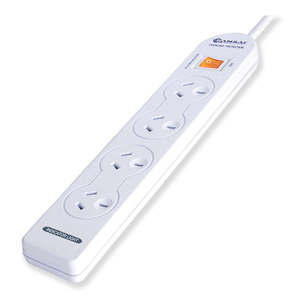 Sansai 4 Way Basic Powerboard (131P) with Master Switch Overload Protecte Reset Button Indicator Light 100CM Lead 240VAC 10A